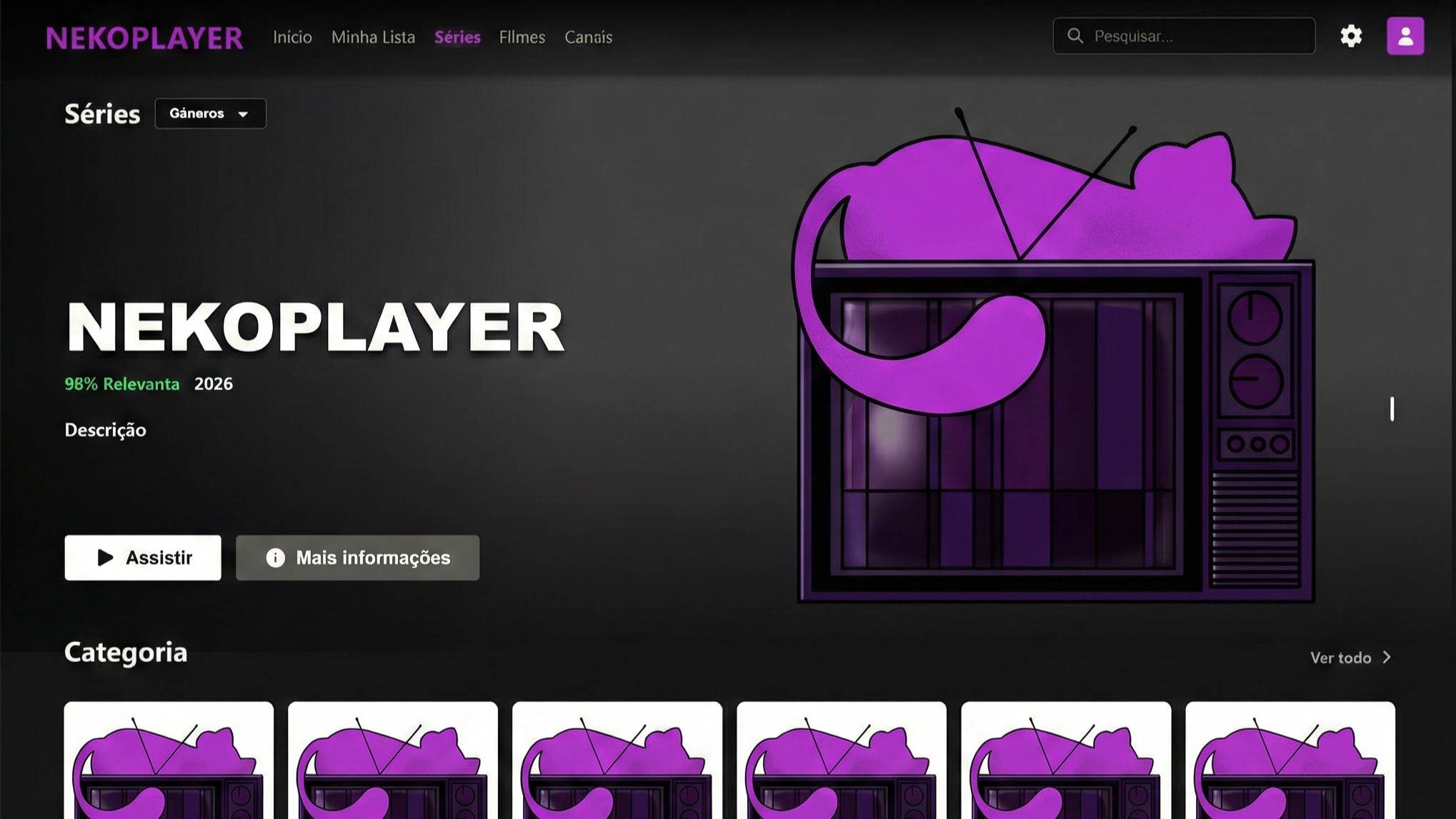 Interface do NekoPlayer em destaque